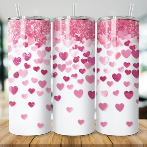 Pink Heart Tumbler Wrap Bundle, 20oz Skinny Valentine Tumbler Sublimation Designs, Valentines Day Tumbler Wrap PNG, Instant Digital Download