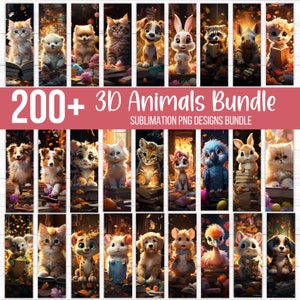 Lot de 200 + marque-page animaux, marque-page animaux rigolos en sublimation, poussin, mignon chat et chien marque-page PNG, marque-page PNG imprimable