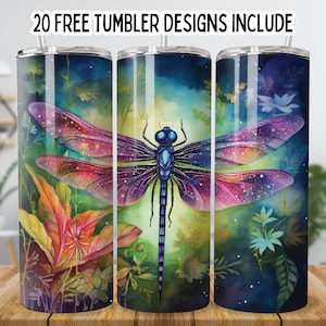 Alcohol Ink Dragonflies Skinny Tumbler Sublimation Templates, Dragonfly Tumbler Straight PNG,  Digital Download, Dragonfly Tumbler png wrap