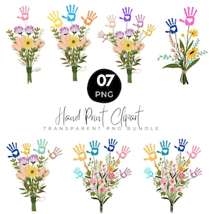 Mother's Day Handprint Sign, Set of 6 Bouquets handprint, Flower Handprint, Wooden Kids Gift for Mom Grandma, Glow forge Laser Cutting Files