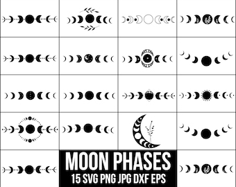 Moon Phase Svg Bundle, Its Just a Phase Svg, Crescent Moon Svg, Cut File for Cricut, Silhouette, PNG, DXF, Mystic Celestial Svg