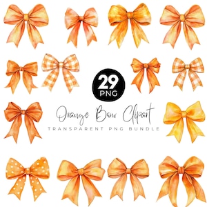 29 Watercolor Orange Bows Clipart PNG Bundle, Coquette Bow Clipart, Cute Lace Bow, Silk Coquette Bow Designs, Girly Clipart, Digital Files