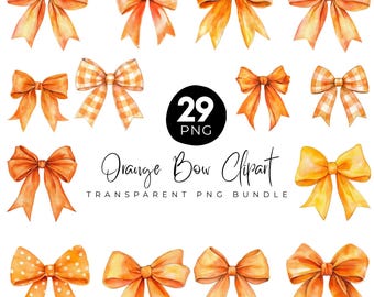 29 aquarel oranje strikken clipart png bundel, coquette bow clipart, schattige kanten strik, zijden coquette strik ontwerpen, girly clipart, digitale bestanden