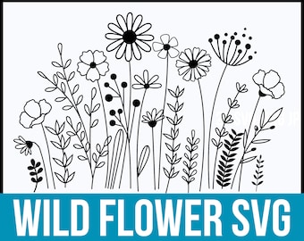 Wilde bloemen svg, bloem schets svg, natuur svg, boeket SVG, bloemen svg, wilde bloem svg, bloemen frame svg, gespleten monogram svg