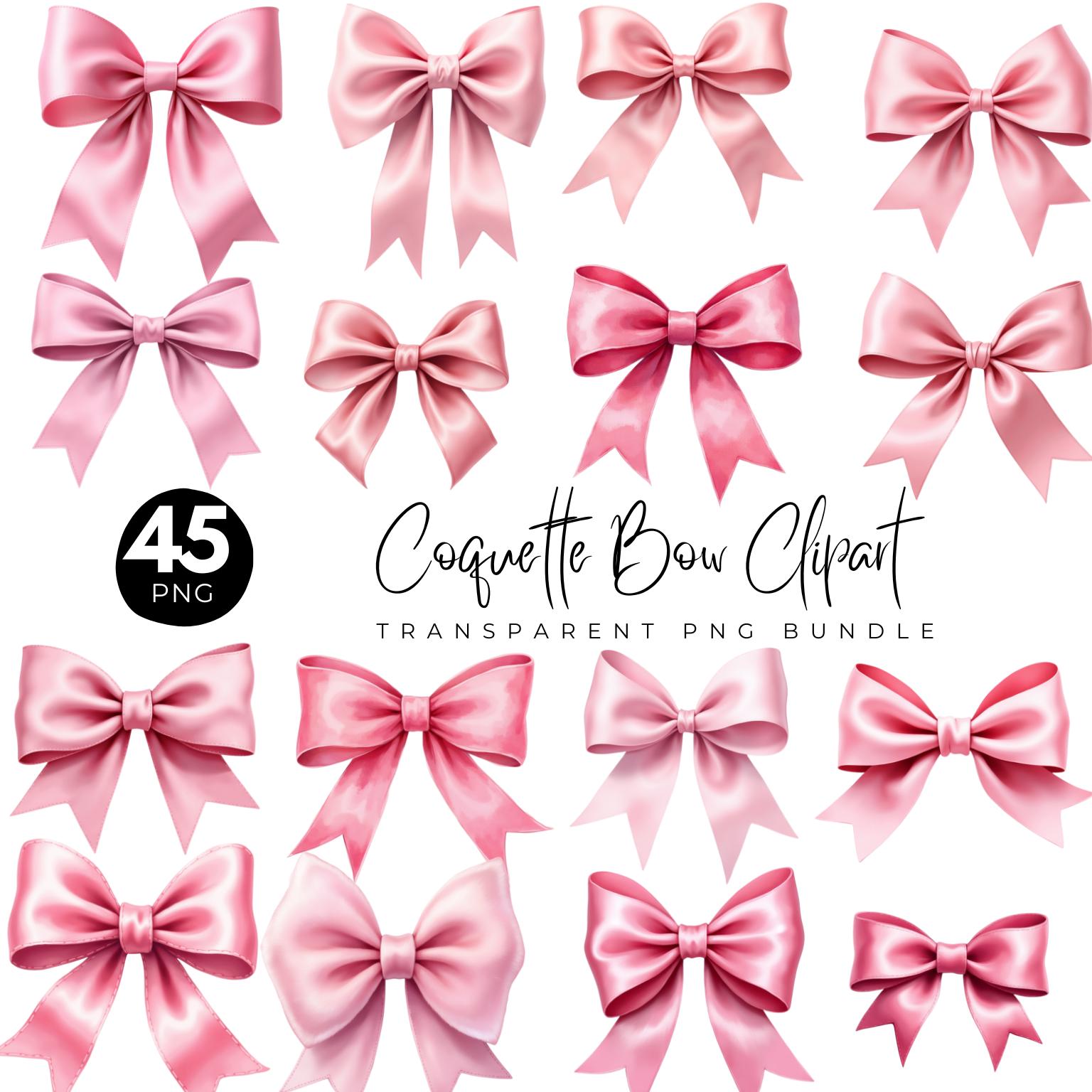 45 Pink Coquette Bow Clipart Bundle, Watercolor Pink Bow 