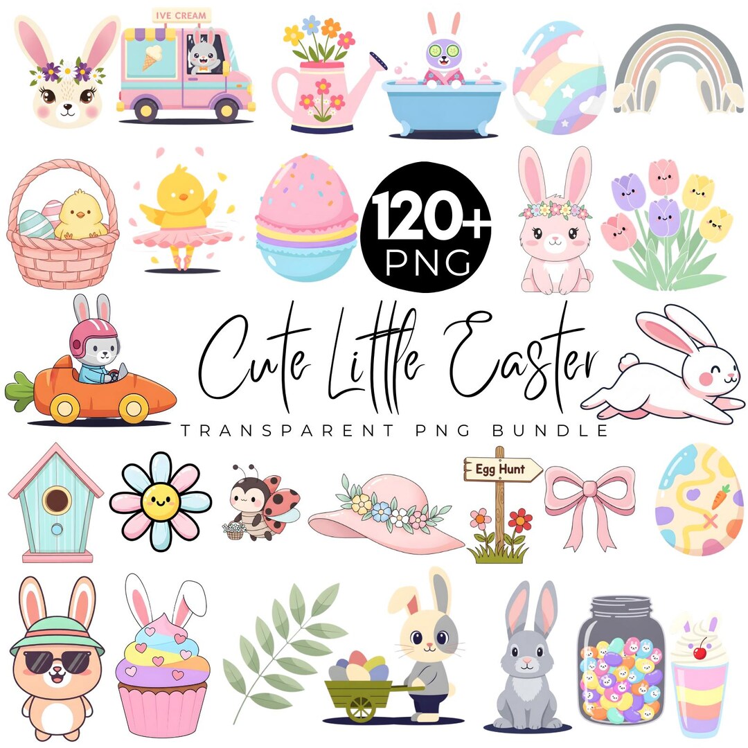 120+ Cute Little Easter Clipart Bundle, Spring Flowers Png, Bunnies ...