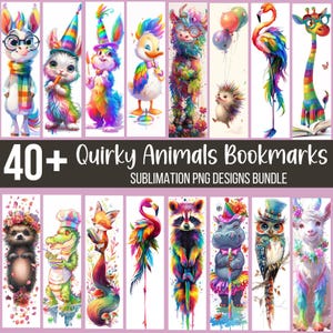 40+ Quirky Animals Bookmarks Bundle, bookmark sublimation PNG, whimsical bookmarks, Printable Bookmarks Set, Digital Download