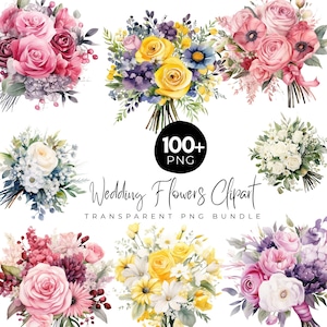 100+ Wedding Flowers Clipart Bundle, Watercolor Floral Png, Floral Bouquets Clipart, Watercolor Floral Bouquet, Wedding Element Digital File