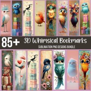 85 grillige vogel bladwijzers png-bundel, schattige aquarel vogel clipart, fantasy vogel kunst ontwerpen, afdrukbare sublimatie bladwijzers voor tijdschriften