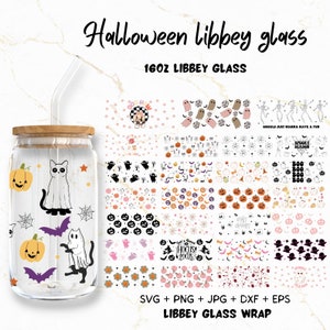 Halloween Libbey Glass Can Bundle, 16oz Glass Can Wrap, Spooky, Ghost Glass Wrap, Halloween Cup Wrap, Digital Download, Files for Cricut
