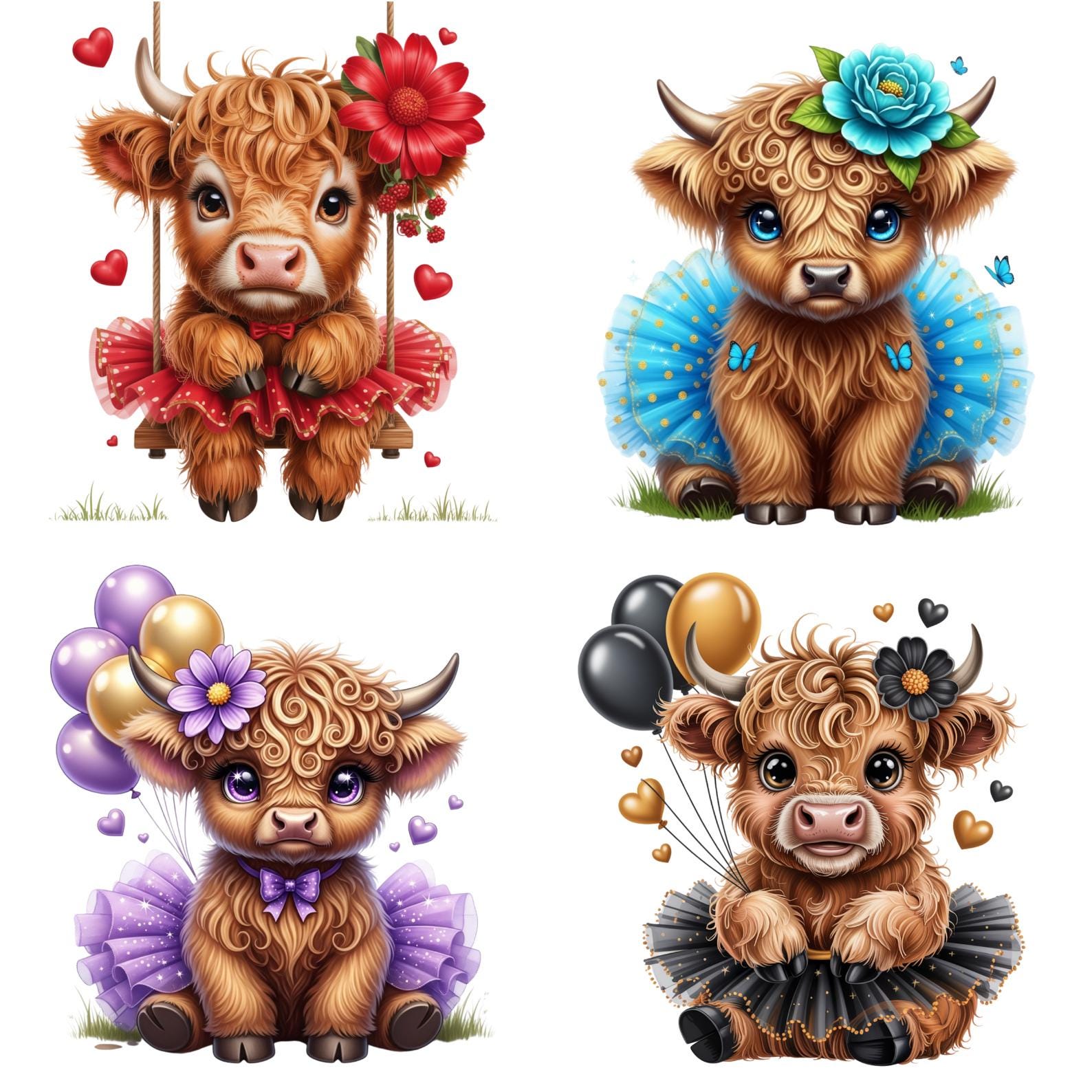 25+ Cute Highland Cow Clipart PNG Bundle, Watercolor Farm Animal Set ...