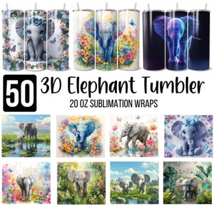 Paquete de envoltorios para vasos de elefante de 20 oz, envoltorios para vasos de elefante de acuarela, envoltorios para vasos de 20 oz, diseño de sublimación de elefante bebé, descarga digital