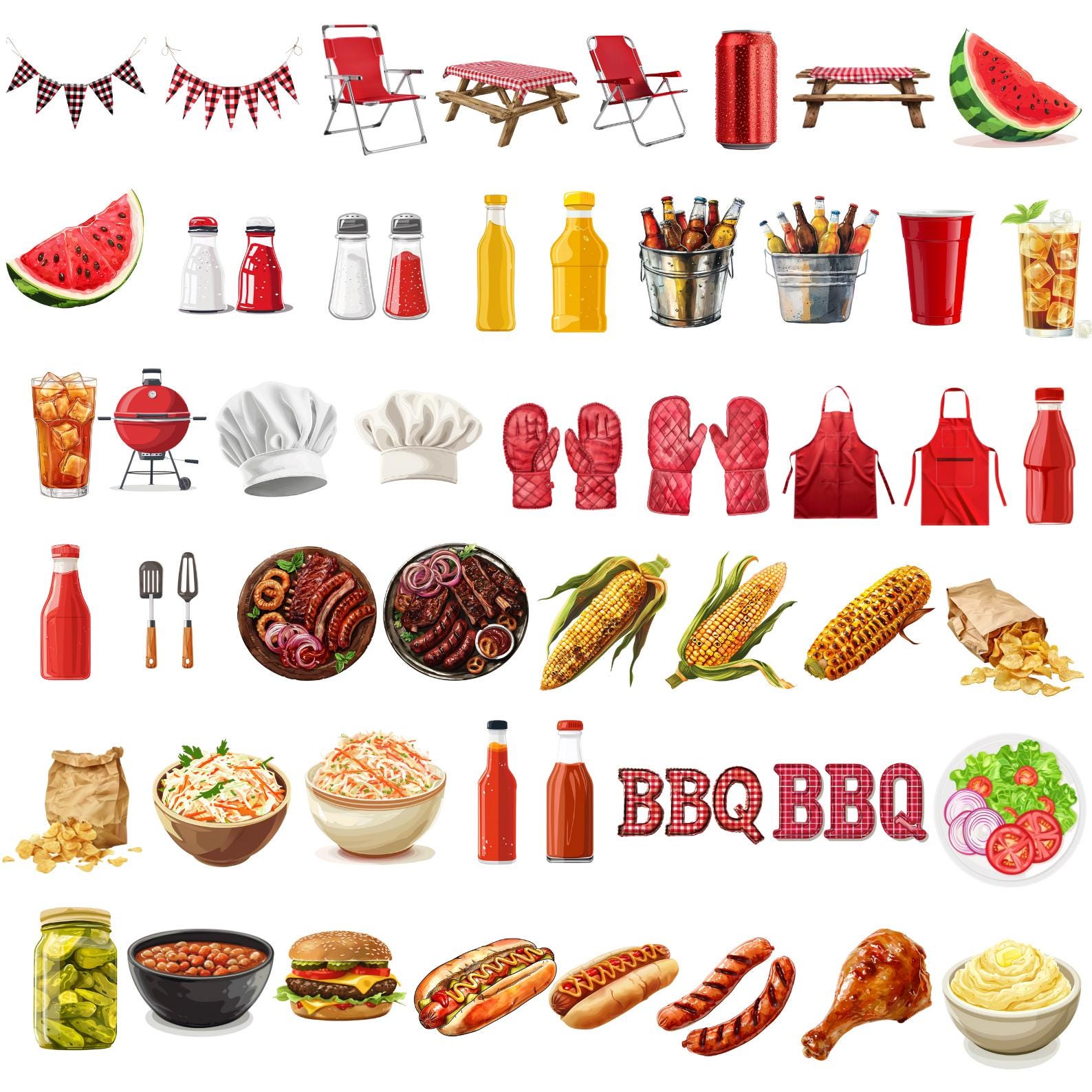 73 Watercolor BBQ Clipart Bundle, Cookout Clipart Png, Grill Party PNG ...