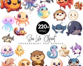 220+ Clipart-paket med havsliv, undervattensclipArt, transparenta PNG-designer, djuphavsclipArt, clipart med havsdjur, digital PNG