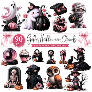 90 Goth Halloween Clipart, Pastel Halloween PNG Png Bundle, Pink Halloween Png, Creepy pumpkins, Haunted gothic graphics, Instand Download