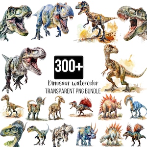 Más de 300 imágenes prediseñadas de dinosaurios realistas en acuarela, lindas imágenes PNG de dinosaurios, imágenes prediseñadas de dinosaurios para baby shower, decoración de guardería de dinosaurios