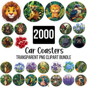 Paquete de 2000 posavasos PNG, posavasos de animales y flores PNG, imágenes prediseñadas transparentes de flores y más, descarga digital