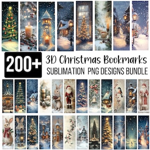 200+ 3D Weihnachts Lesezeichen PNG Bundle, Kaninchen, Winterbäume & Schneelandschaften, Perfekt für Lesezeichen, digitaler Download