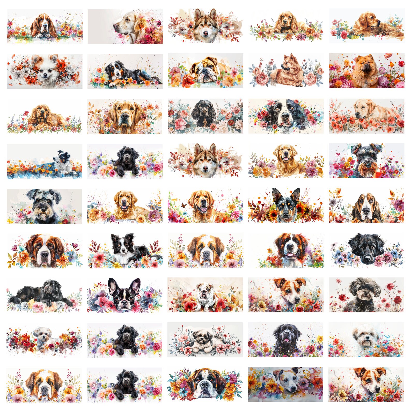 Mega Watercolor Floral Dog Mug Bundle, Dog Breed Coffee Cup Bundle ...