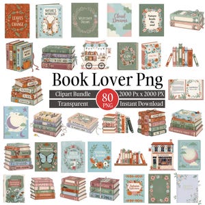 80 Books and Coffee Clipart Bundle, Bookish Aesthetic Reading Art, Cozy Reader Coffee Lover Gift, Floral Book Quote Png, Digital Download
