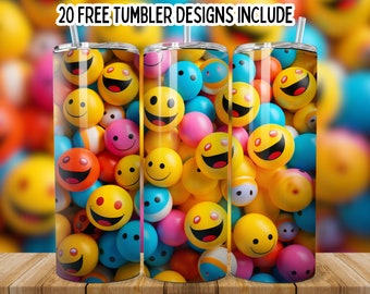 Smiley Gesicht Tumbler Wrap, Lächeln Emoji 20 Unzen Skinny Tumbler PNG Sublimation Wrap, Retro Smiley Gesicht, Gerade Smiley Tumbler png