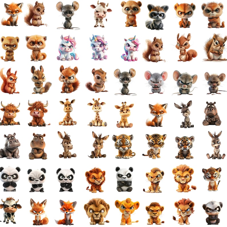 Funny Grumpy Animals Clipart Bundle, Grumpy Animals Png, Funny Cow Lion ...