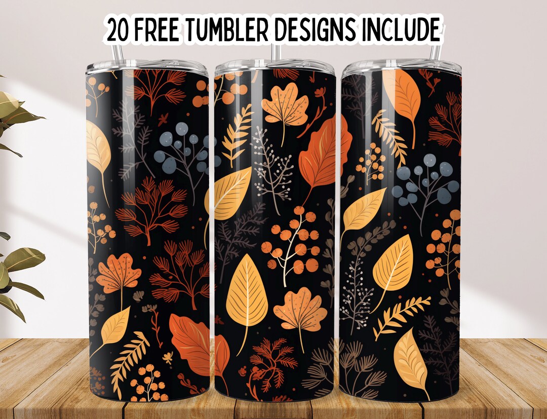 3D Fall Leaves 20oz Skinny Tumbler Wrap, Seamless Sublimation Design ...