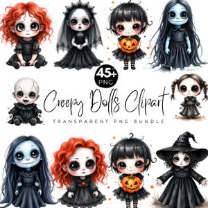 45+ Creepy Dolls Clipart Bundle, Gothic Png, Halloween Clipart, Creepy Dolls Png, Cute Dolls Png, Cute Witch Reaper Vampire, Chibi Doll Girl