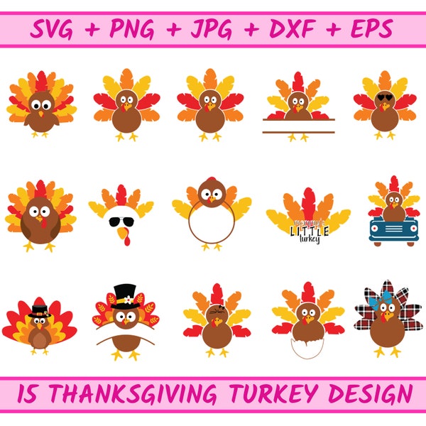Thanksgiving Turkey svg bundle, Cute Turkey svg, Happy Turkey Day, Thankful Svg Thanksgiving SVG, Turkey Face SVG, Thanksgiving Cut Files