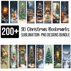 200+ 3D Weihnachts Lesezeichen PNG Bundle, Kaninchen, Winterbäume & Schneelandschaften, Perfekt für Lesezeichen, digitaler Download