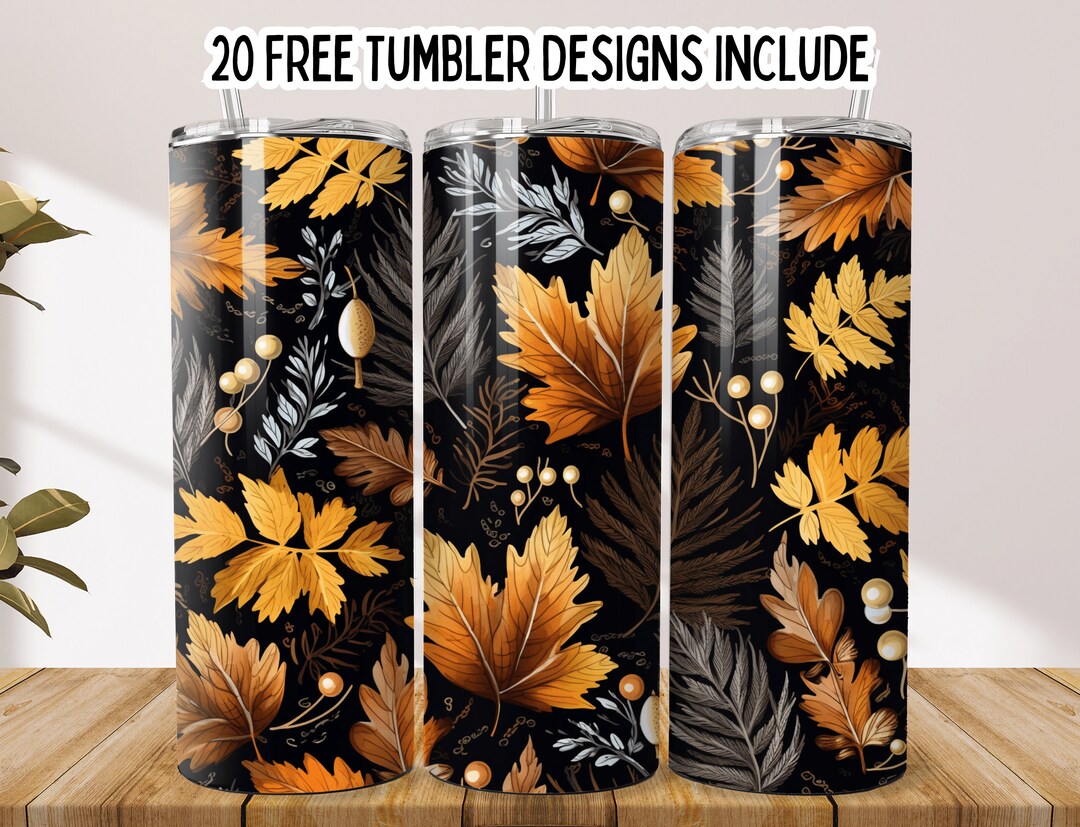 3D Fall Leaves 20oz Skinny Tumbler Wrap, Seamless Sublimation Design ...