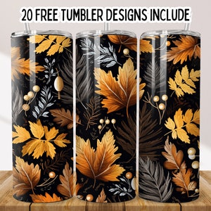 3D Fall Leaves 20oz Skinny Tumbler Wrap, Seamless Sublimation Design Digital Download PNG, Digital Download, Autumn Fall Leaves tumbler PNG