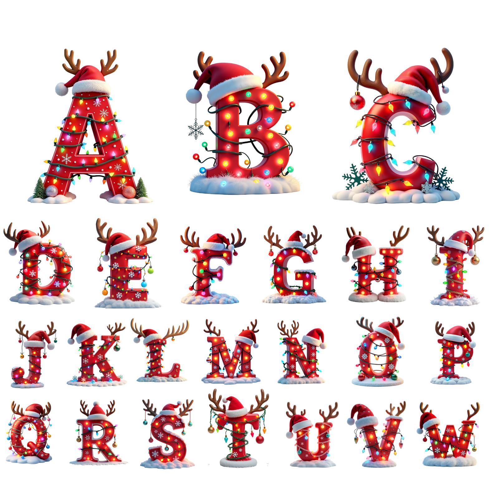 Christmas Alphabet With Lights PNG Bundle, Festive Christmas Letters ...