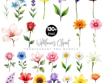 120+ LUSH Wildflower Clipart Bundle, Boho Watercolor Wildflowers Png, Colorful Flowers Clipart, Wildflower Bouquets Png, Wedding Decors