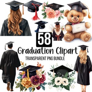 58 Graduierung Clipart PNG Bundle, Abschlusskappe, Graduierung Hut, Diplom Teddybär, Abschlusszeremonie, blonde graduierte Mädchen, PNG Bundle