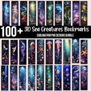 100+ 3D Meereskreaturen Lesezeichen, Ozeantier PNG, Unterwasser Lesezeichen Bundle, Sea Life Sublimation, Qualle PNG, Ozean PNG