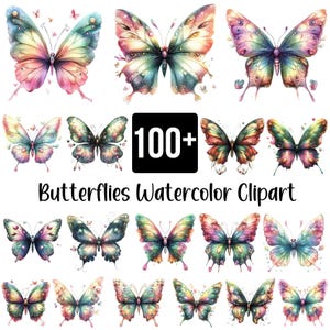 100+ Aquarell Schmetterlinge Clipart, Pastell Schmetterling PNG, bunte Schmetterling Aufkleber, Schmetterling Grafiken, digitaler Download