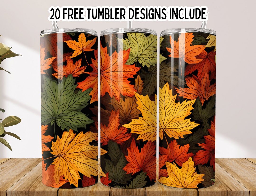3D Fall Leaves 20oz Skinny Tumbler Wrap, Seamless Sublimation Design ...
