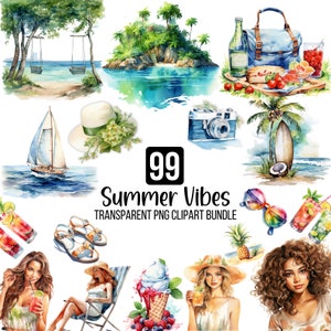 Paquete de 99 imágenes prediseñadas de ambiente veraniego, imágenes prediseñadas de isla, paquete de vida marina, atardecer en cascada, amanecer, vacaciones en Maldivas, descarga digital de cócteles