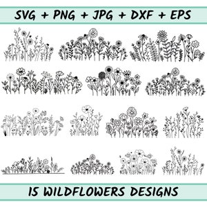 Flores silvestres svg, Flor silvestre svg, Buquê svg, Floral svg, Moldura floral svg, Monograma dividido svg, Desenho de flor svg, Natureza svg