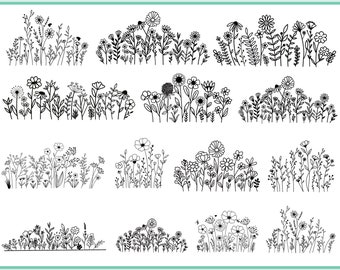 Flores silvestres SVG, flores silvestres SVG, ramo SVG, flores SVG, marco floral SVG, monograma dividido SVG, boceto de flores SVG, naturaleza SVG