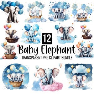 Bebê elefante clipart PNG, elefante aquarela, elefante fofo png, bebê elefante com balões png, clipart de chá de bebê, elefante de berçário
