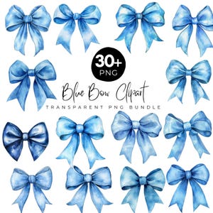30+ Watercolor Blue Bows Clipart PNG Bundle, Coquette Bow Clipart, Cute Lace Bow, Silk Coquette Bow Designs, Girly Clipart, Digital Files