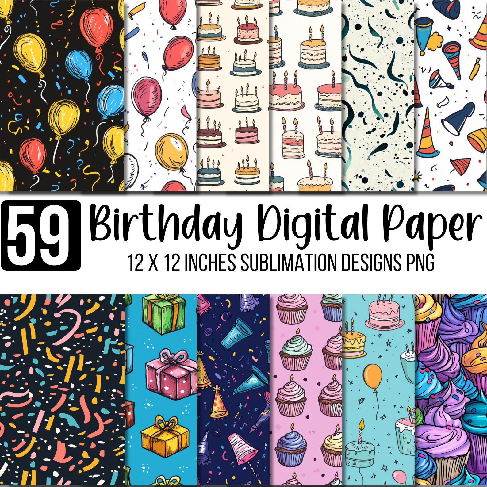 59 Birthday Digital Papers Bundle, Seamless Party Designs, Blue ...