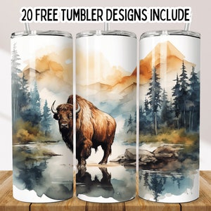 Buffalo  20oz Skinny Tumbler Wrap, Bison Straight and Seamless tumbler PNG, Buffalo PNG, wrap png, Digital Download
