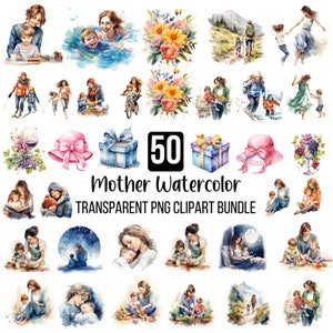 Pacote de clipart de aquarela de mães, clipart fofo de dia das mães png, mãe e filho png, ilustrações de clipart de dia das mães, mãe e filho kawaii