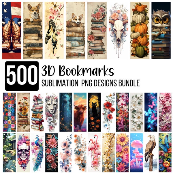 500 Bookmark Sublimation Bundle, 3D Flowers Bookmark, Cute Dog Bookmark, Bookmark Sublimation Designs, Cat Printable Bookmark