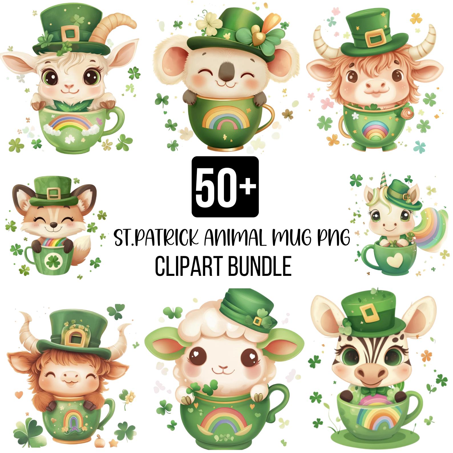 50+ St. Patrick Animal Mug PNG Clipart Bundle, Cute Animal Coffee Mug ...