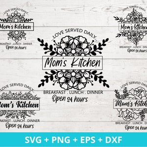 Loved Served Here in Mom's Kitchen SVG-bundel, keukencitaten SVG, keukenspreuk SVG, keukenbord decor SVG