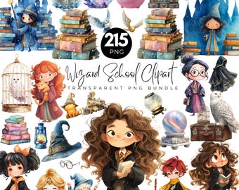 215 Wizard School Clipart Bundle, Magic School Png Clipart, Watercolor Cute Wizard School Png, Wizard World, Instant Download